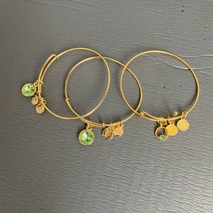 Alex & Ani green gem trio bracelets.